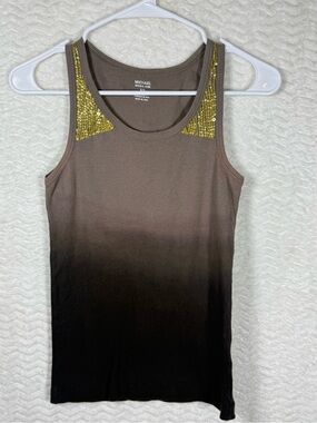 Michael Kors Brown to Black Ombre Tank with Gold Sequin Shoulders